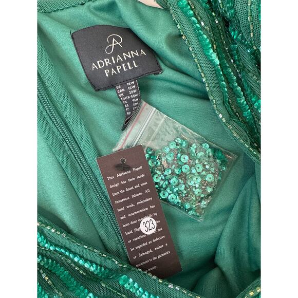 NWT Adrianna Papell Hand-Beaded Illusion Long Column Blouson Gown Green 16W - Picture 5 of 8